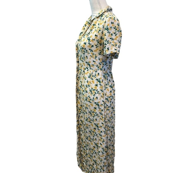 Urban Outfitters Yellow Floral Midi Dress Short Sleeve Button Front Cottagecore - Picture 5 of 11